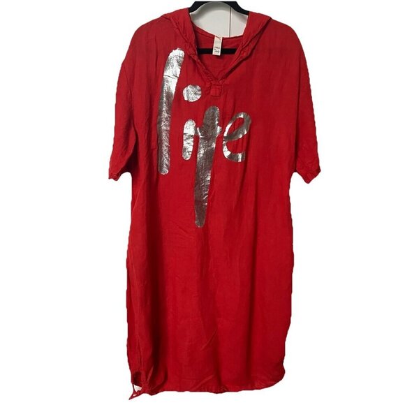 Unbranded Dresses & Skirts - Womens Shirt Dress Linen Blend Hooded Lagenlook O/S Red Beach Coastal